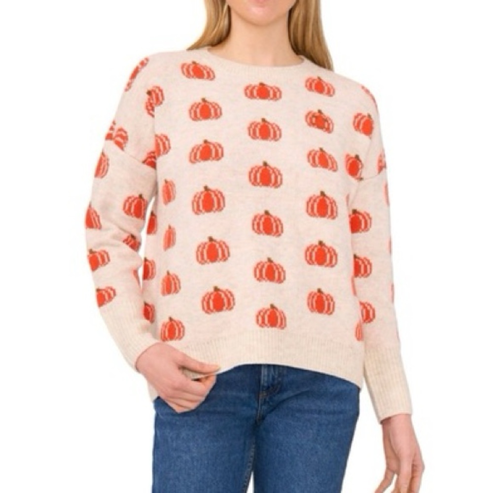 Vince Camuto Pumpkin  Print Knit Sweater